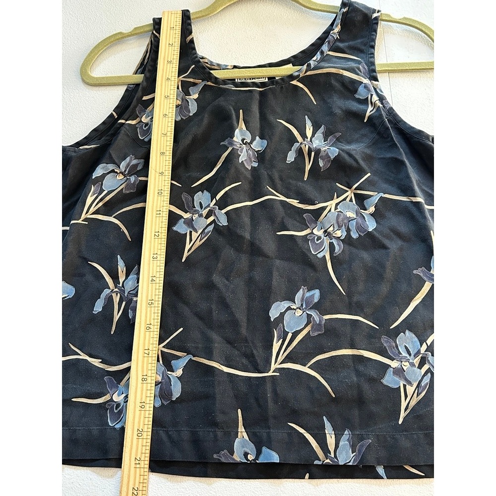 Vintage L.L. Bean Tank Top 100% Silk Navy Floral Sleeveless Shell Size Small - Picture 4 of 5
